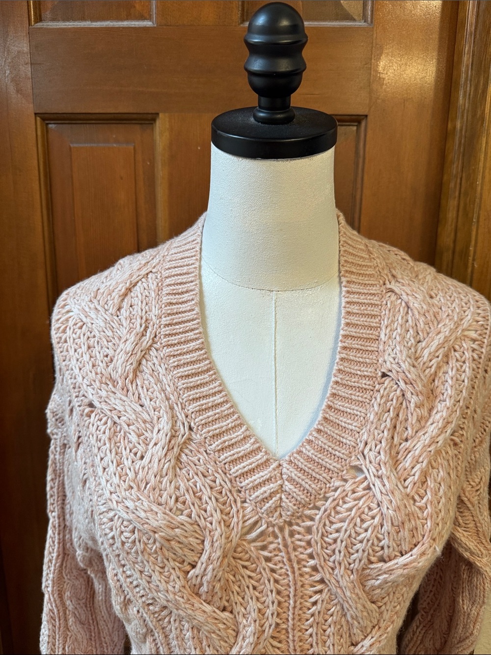 Reiss Soft Cable-Knit V-Neck Sweater - Blush Pink Size XS